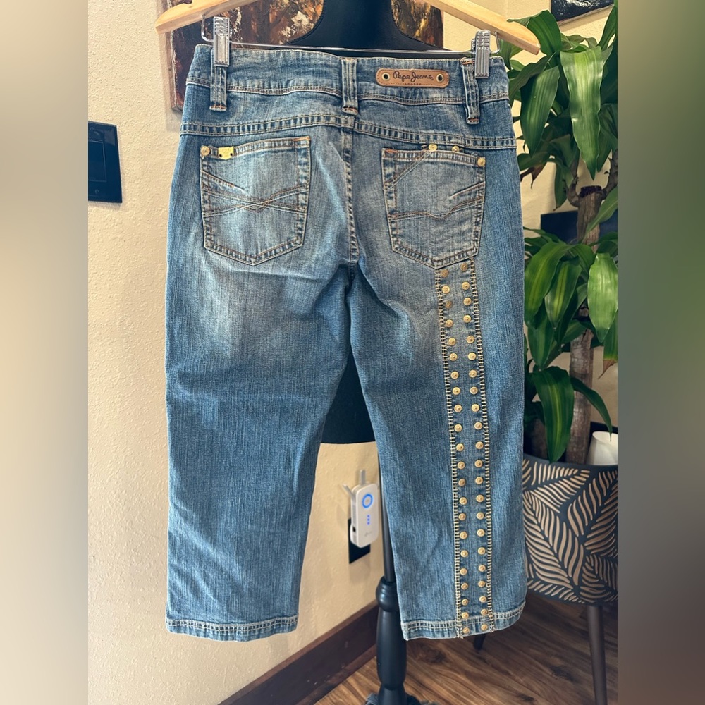 VINTAGE PEPE JEANS LONDON GARMENT DETAILS WOMENS CROP JEAN JE SIZE 28 BLUE - Picture 4 of 12